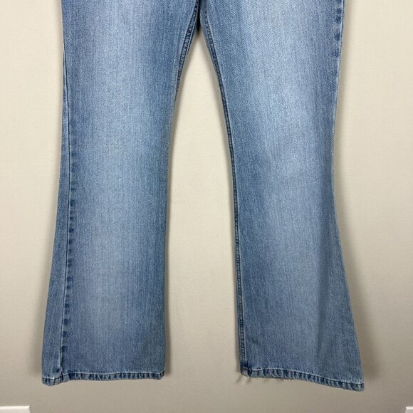 Todd Oldham Jeans 7x33 Blue Flare Leg Bell Bottom Mid Rise Denim 90s Y2K Hippie - Picture 4 of 15